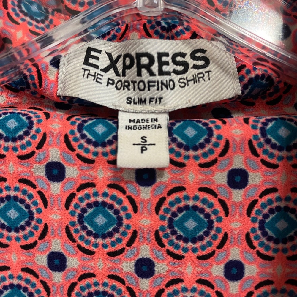 Express The Portofino Shirt Womens S Pink Blue Slim Fit Roll Tab Pockets Office - Picture 3 of 10